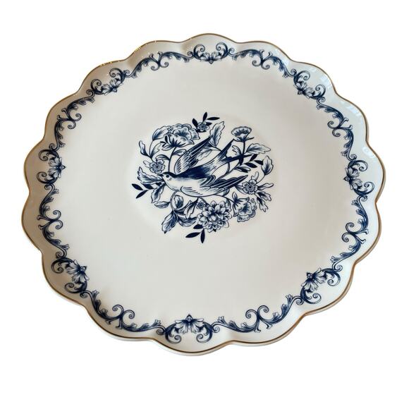 Eaton Fine Dining Blue Floral Bird Porcelain Pedestal Cake Plate 10.5in New - Picture 11 of 16